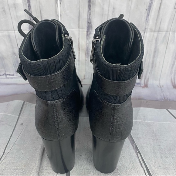 Antonio Melani Size 7.5M 7.5 Black Leather Lace Up Chunky Ankle Booties Zip - Picture 7 of 15